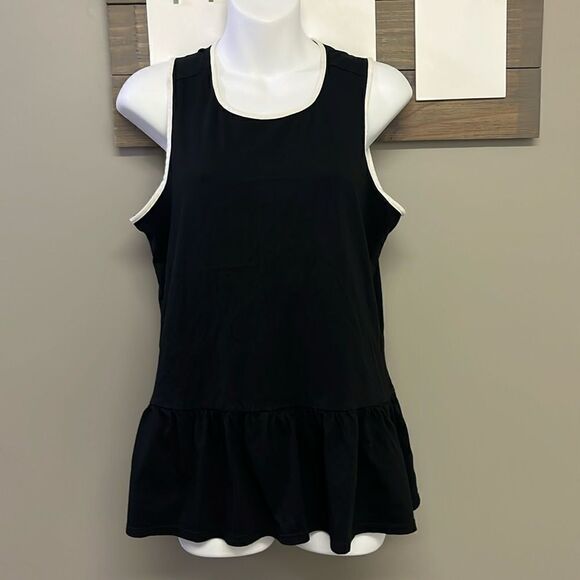 Kate Spade Black and Cream Peplum Tank Shell with Keyhole and Back Bow- Medium - Picture 1 of 12